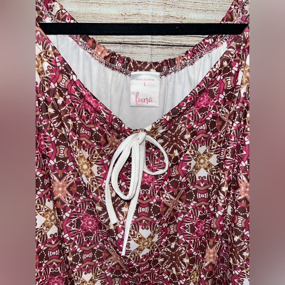 🤎3/$10 Luna Pink and Brown Blouse Size Large - Picture 6 of 8